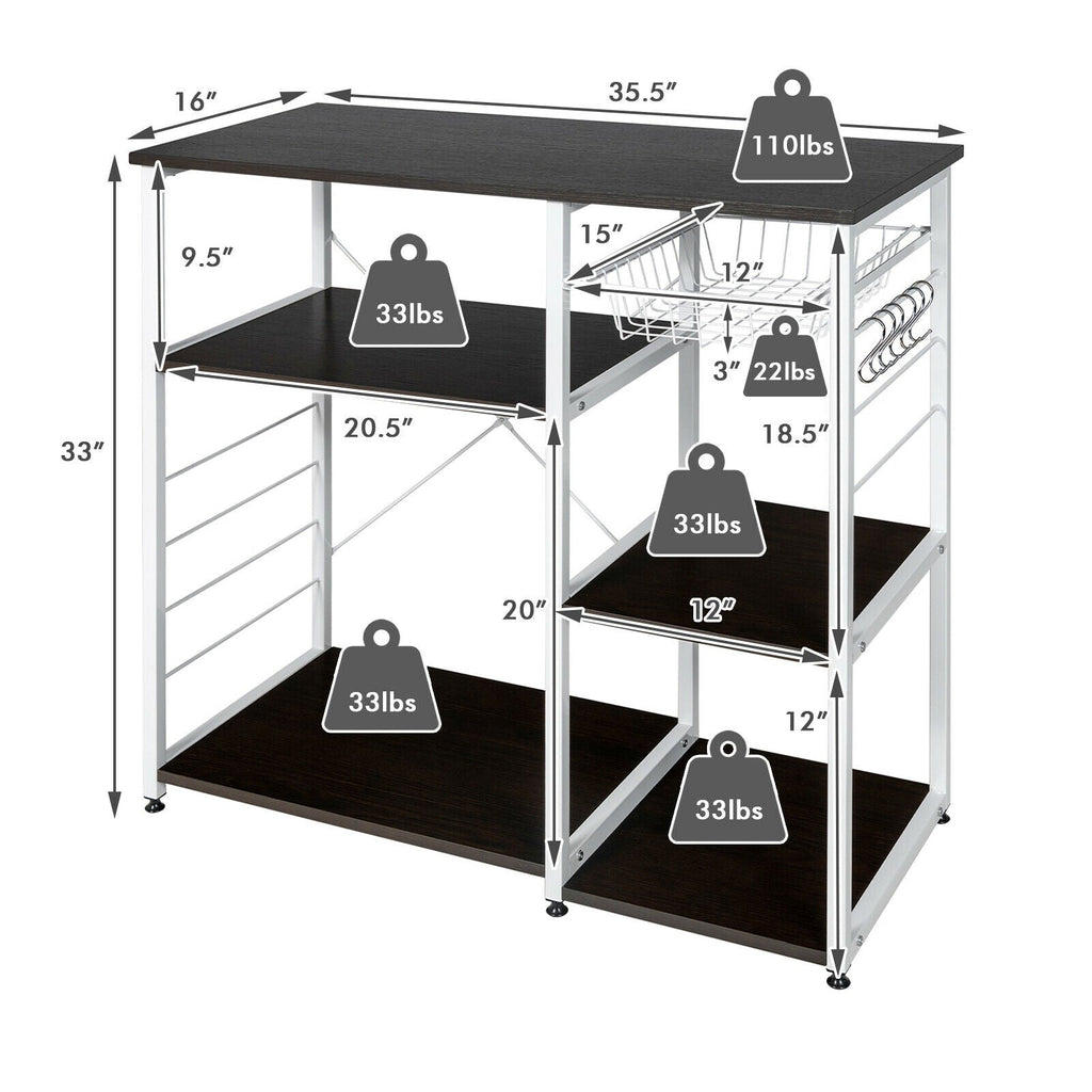 Industrial Kitchen Baker's Rack Microwave Shelf with 6 Hooks
