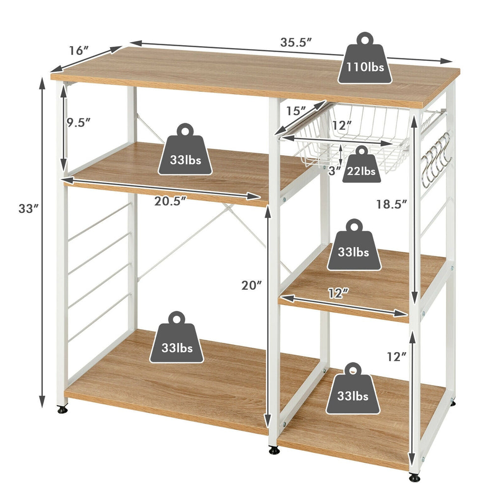Industrial Kitchen Baker's Rack Microwave Shelf with 6 Hooks