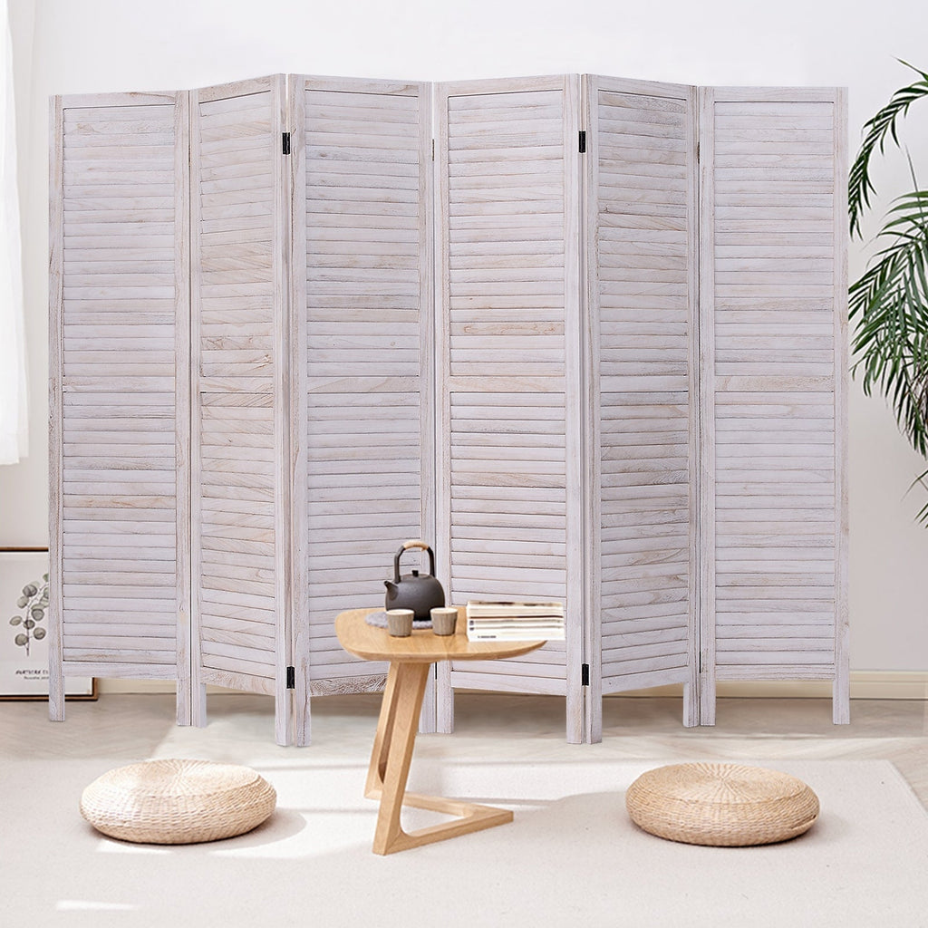 6 Panels Classic Venetian Wooden Slat Room Screen-White