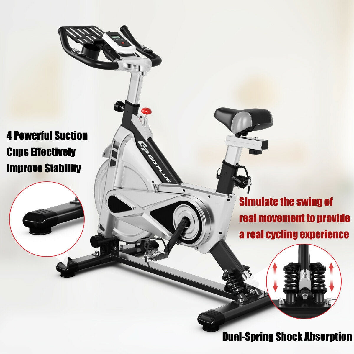 Stationary Silent Belt Adjustable Exercise Bike with Phone Holder and Electronic Display