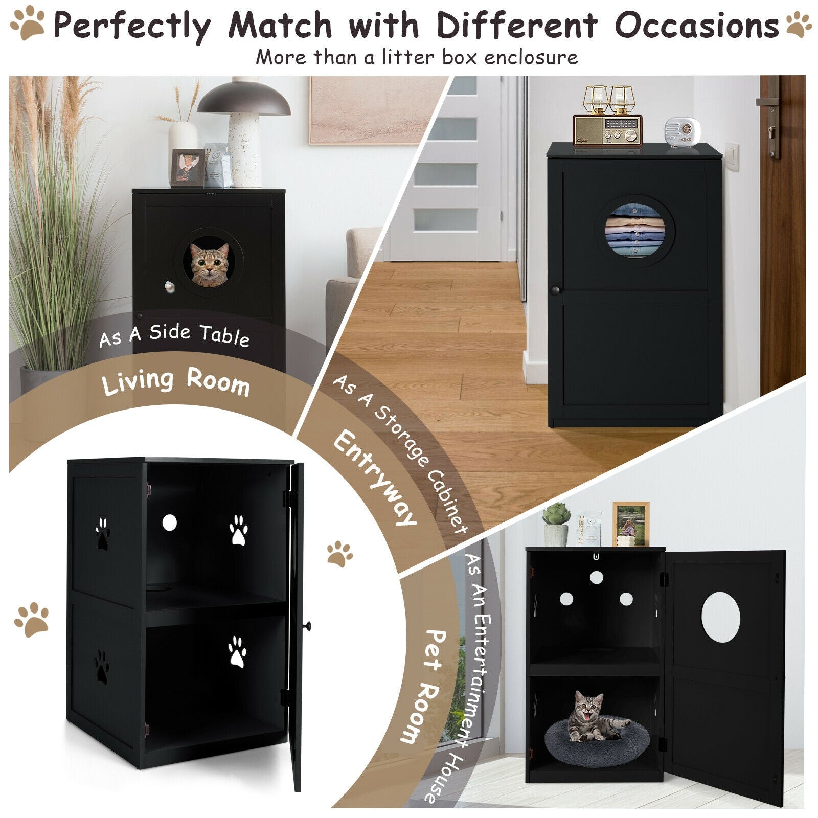 2-tier Litter Hidden Cat House With Anti-toppling Device