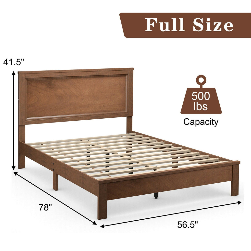 Full Size Platform Slat Bed Frame with High Headboard
