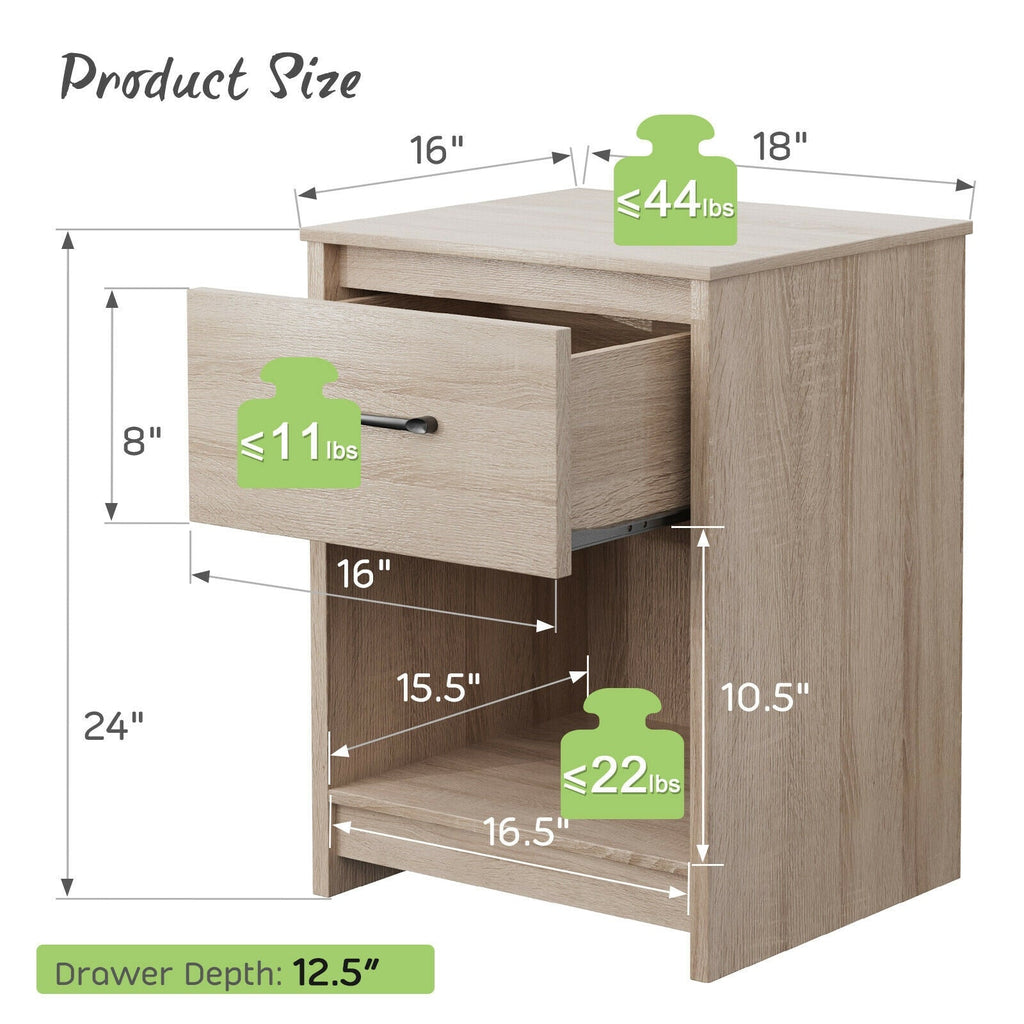 Wooden Nightstand with Drawer and Open Storage Compartment