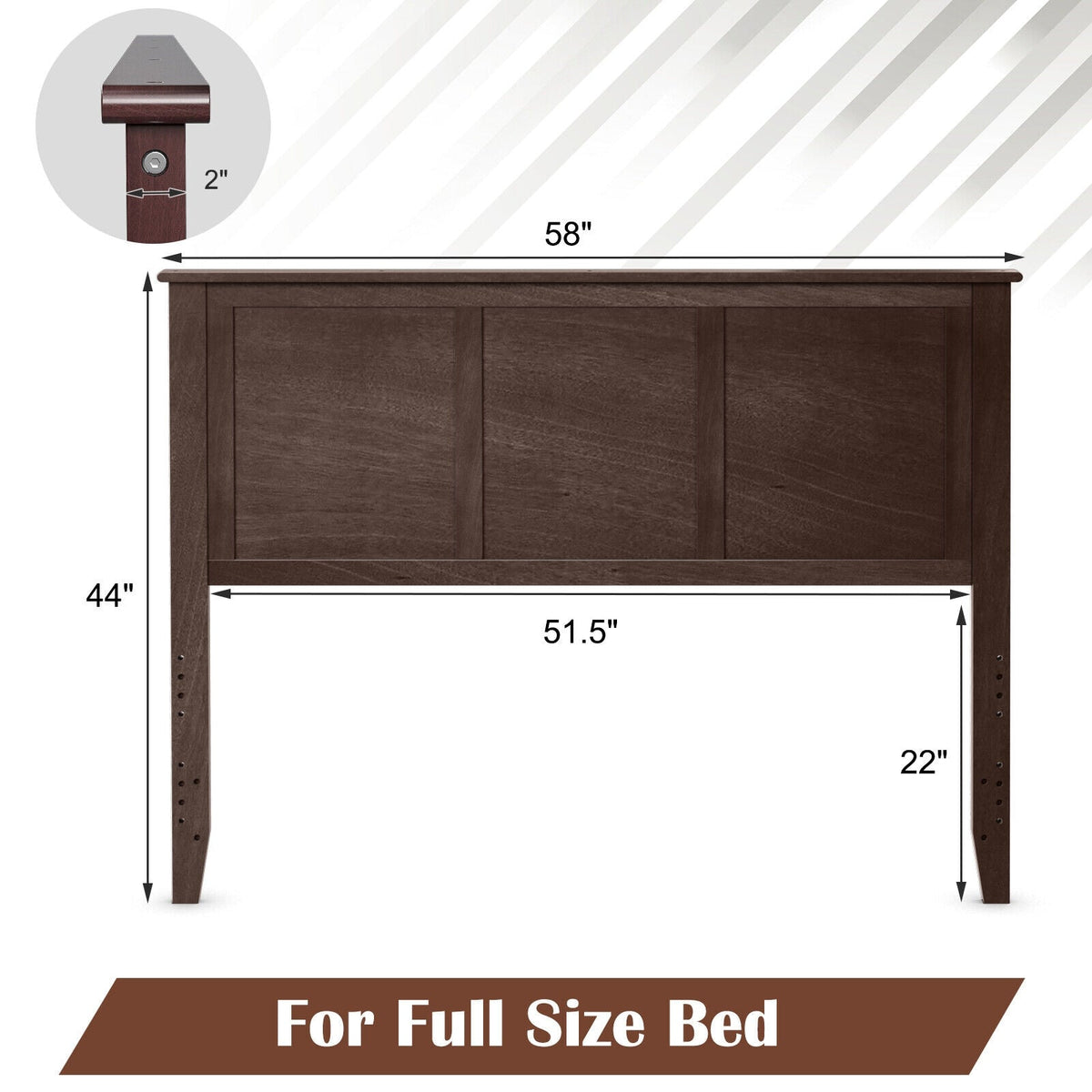 Full Wood Headboard Flat Panel with Pre-drilled Holes and Height Adjustment