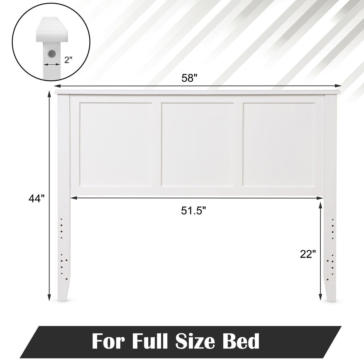 Full Wood Headboard Flat Panel with Pre-drilled Holes and Height Adjustment