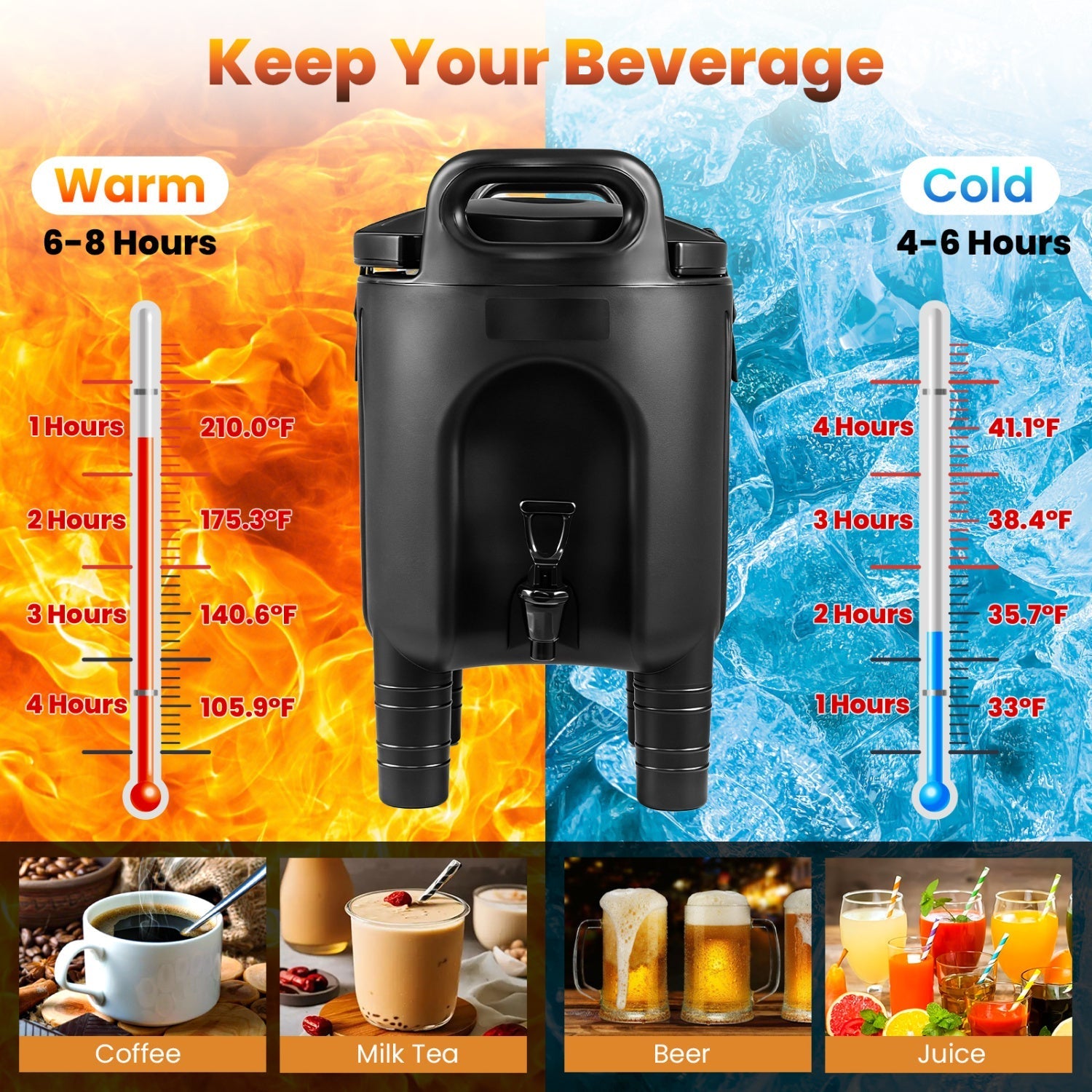 2.6 Gal Insulated Beverage Dispensers Set of 4 with Handles