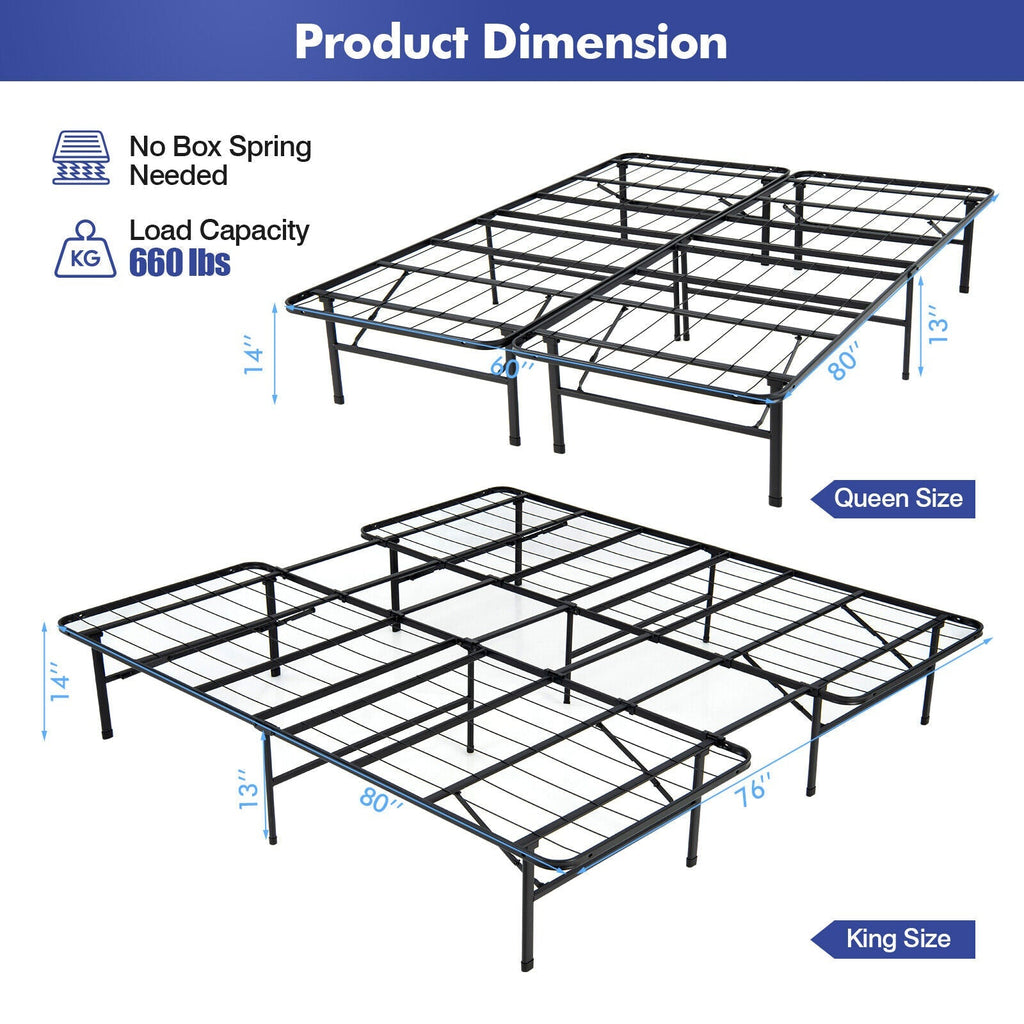 Full/King Size Folding Steel Platform Bed Frame for Kids and Adults