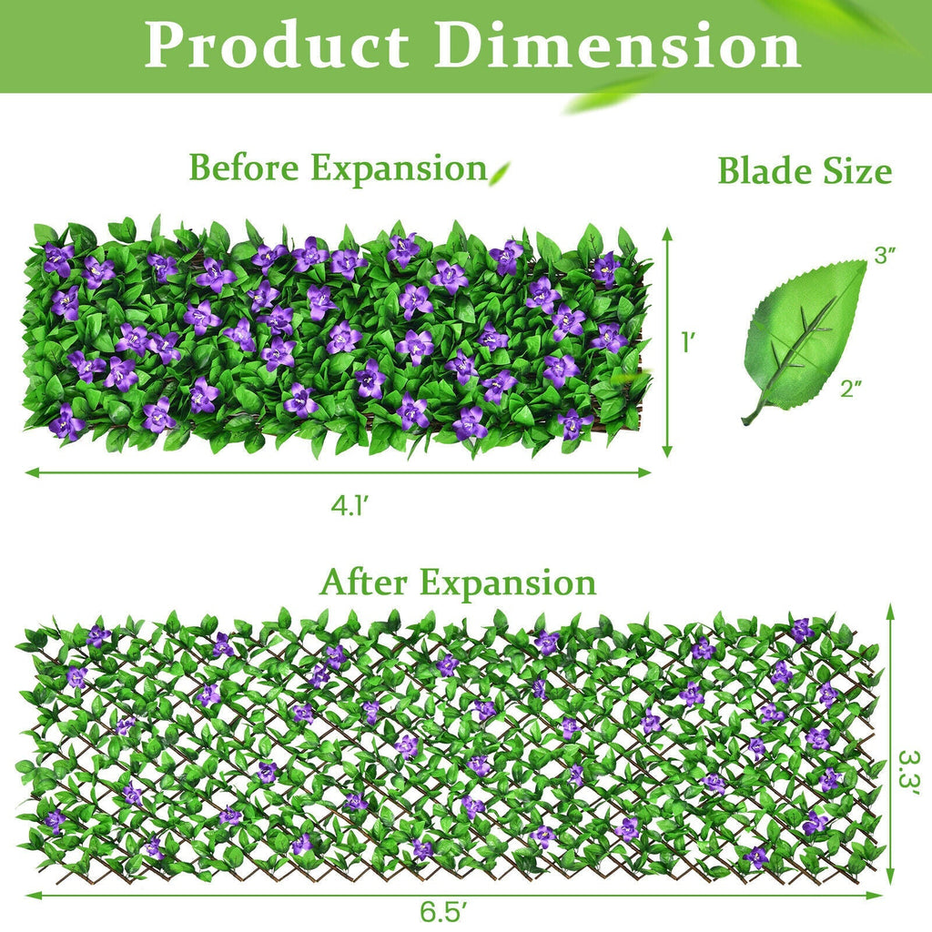 4 Pieces Expandable Faux Ivy Privacy Screen Fence Panel Pack with Flower
