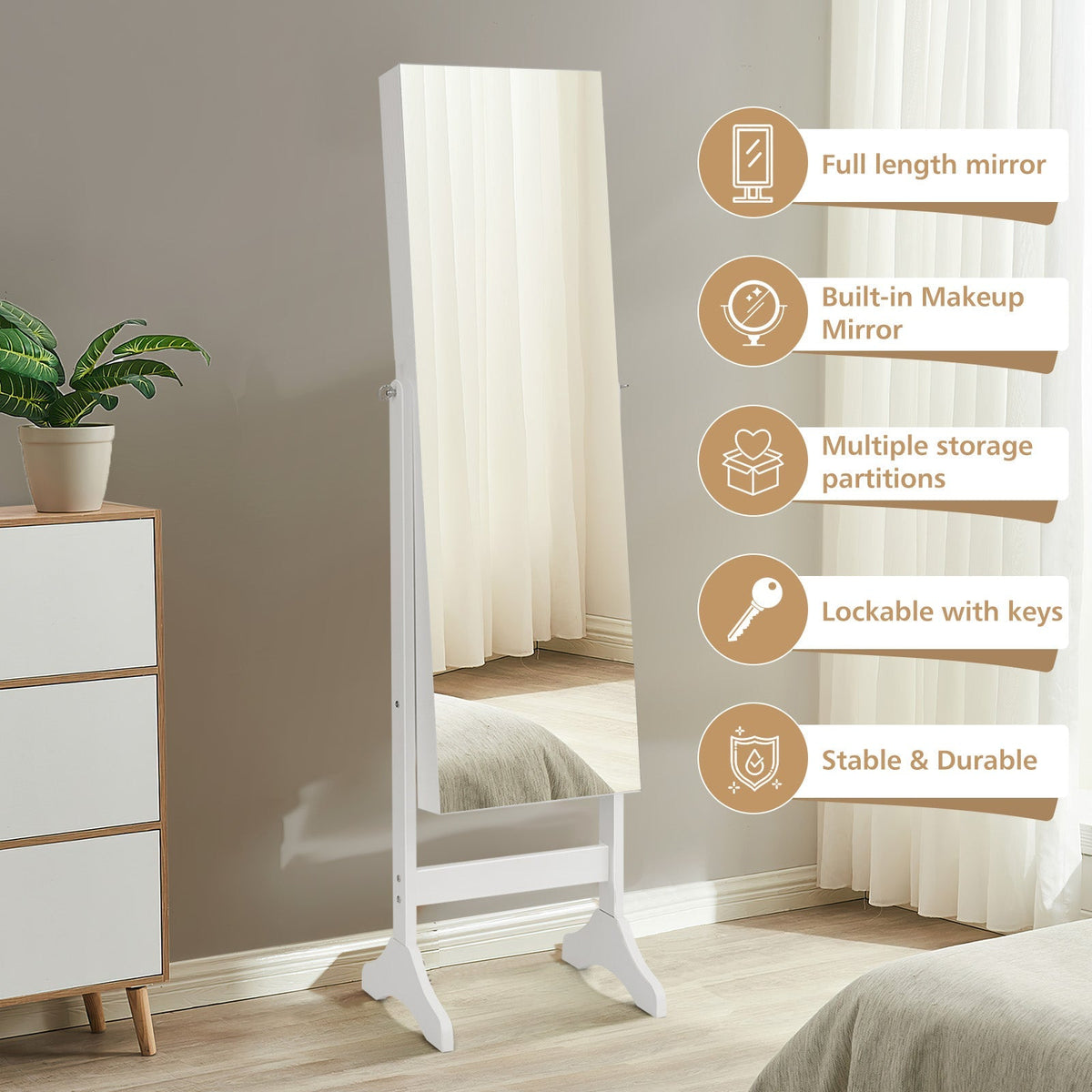 Standing Jewelry Cabinet with Full Length Mirror