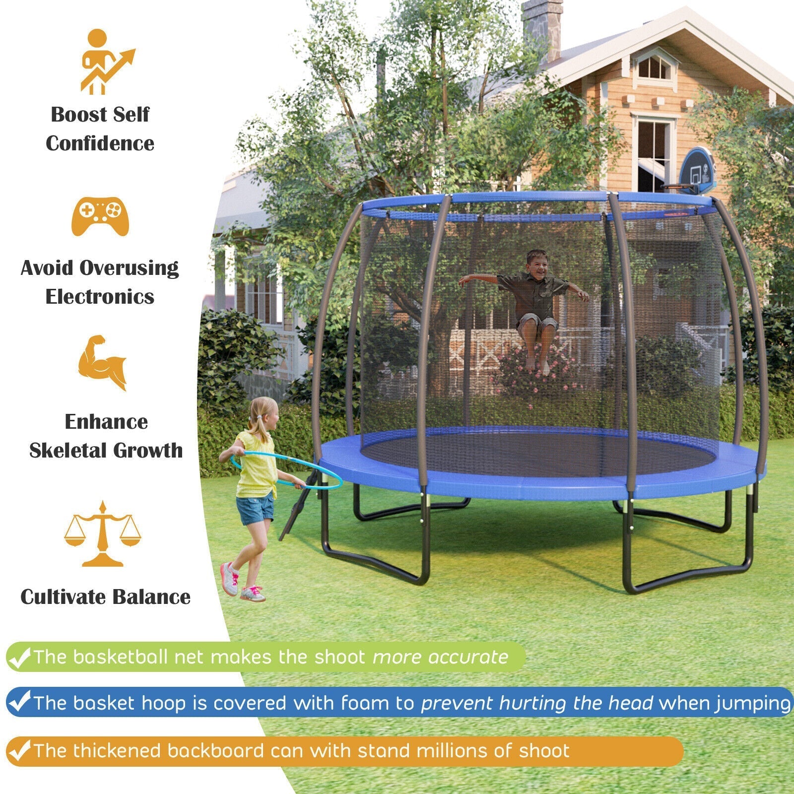 8/10 Feet Recreational Trampoline with Basketball Hoop