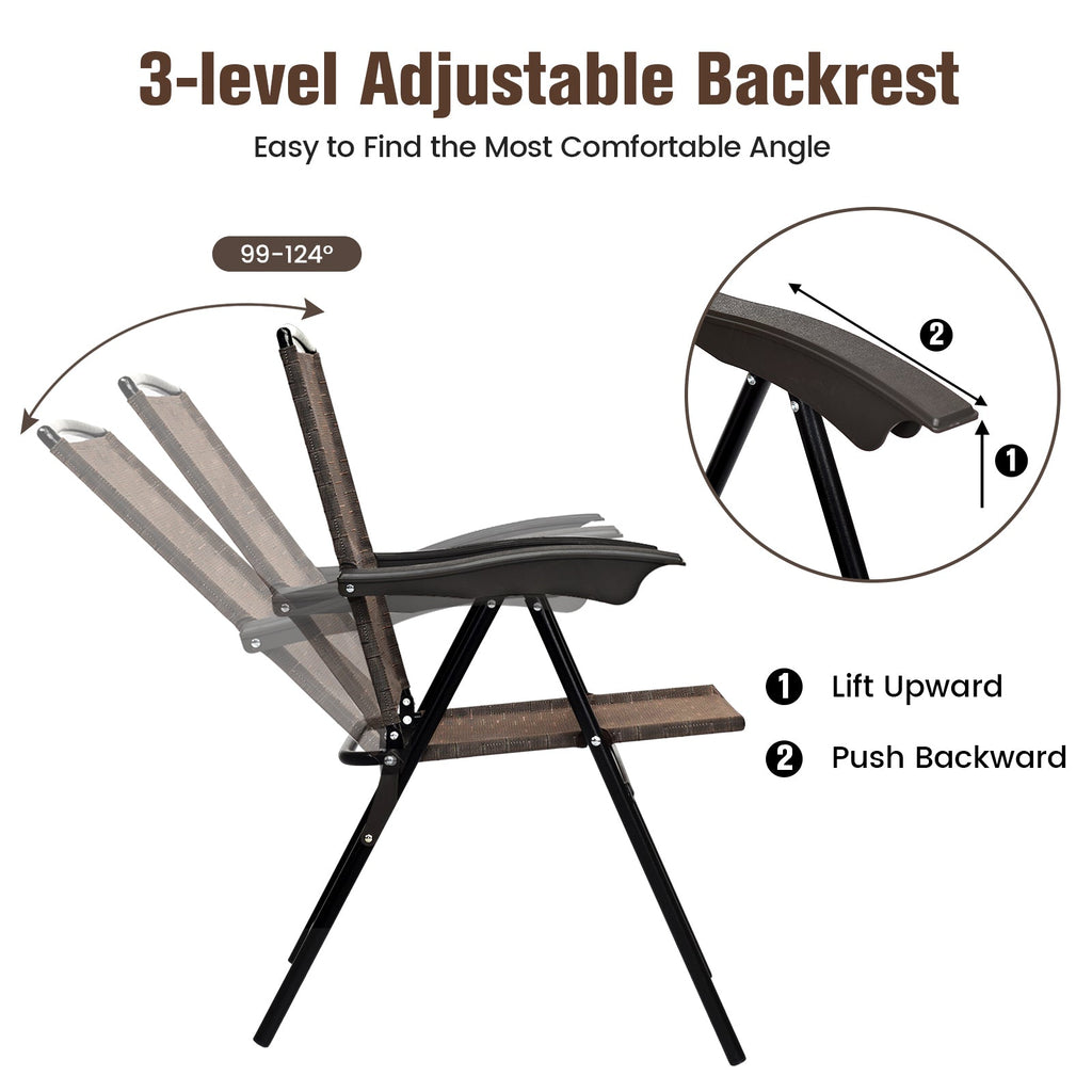 4 Pieces Folding Dining Chairs with Smooth Armrests and Sling Back
