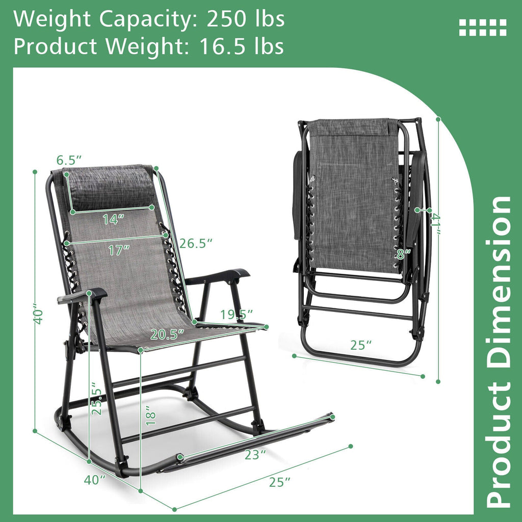Outdoor Patio Camping Lightweight Folding Rocking Chair with Footrest
