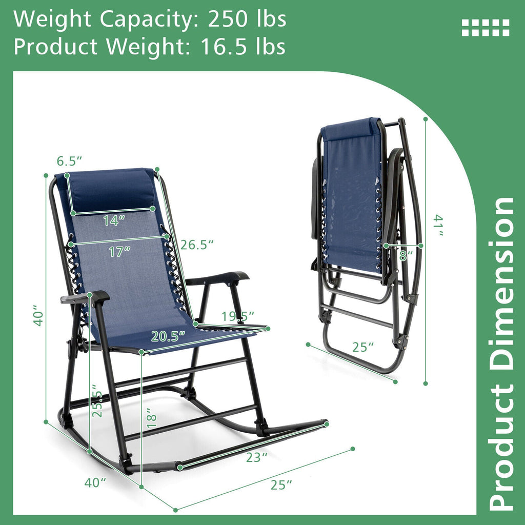 Outdoor Patio Camping Lightweight Folding Rocking Chair with Footrest
