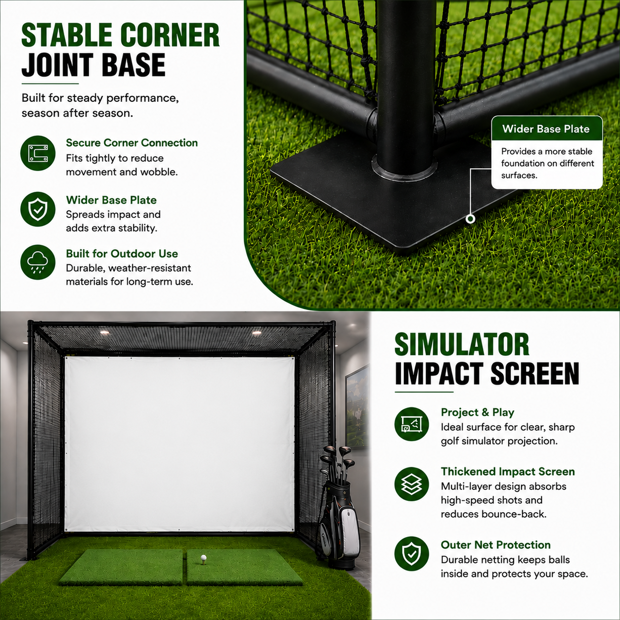 YUNIC Golf Driving Cage with Metal Frame and Simulator Impact Screen