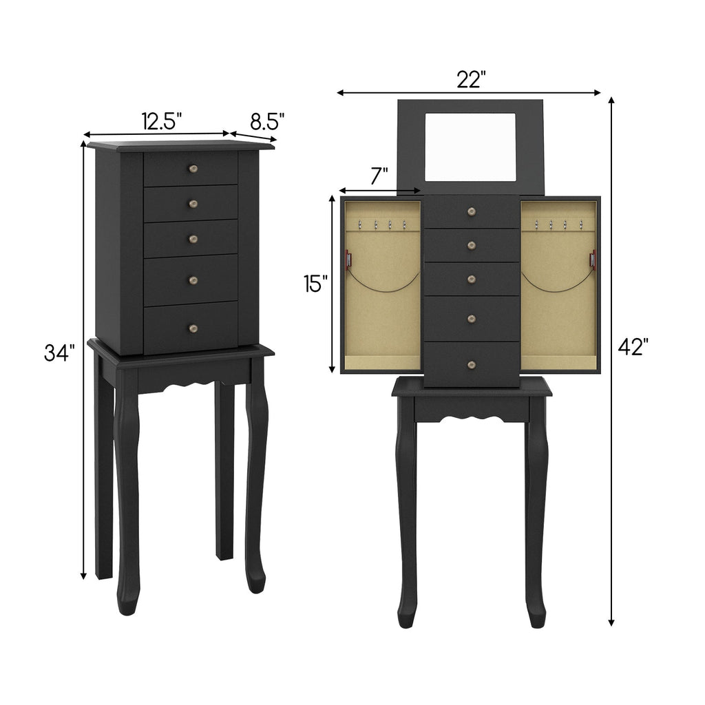 2 Colors Armoire Storage Standing Jewelry Cabinet with Mirror