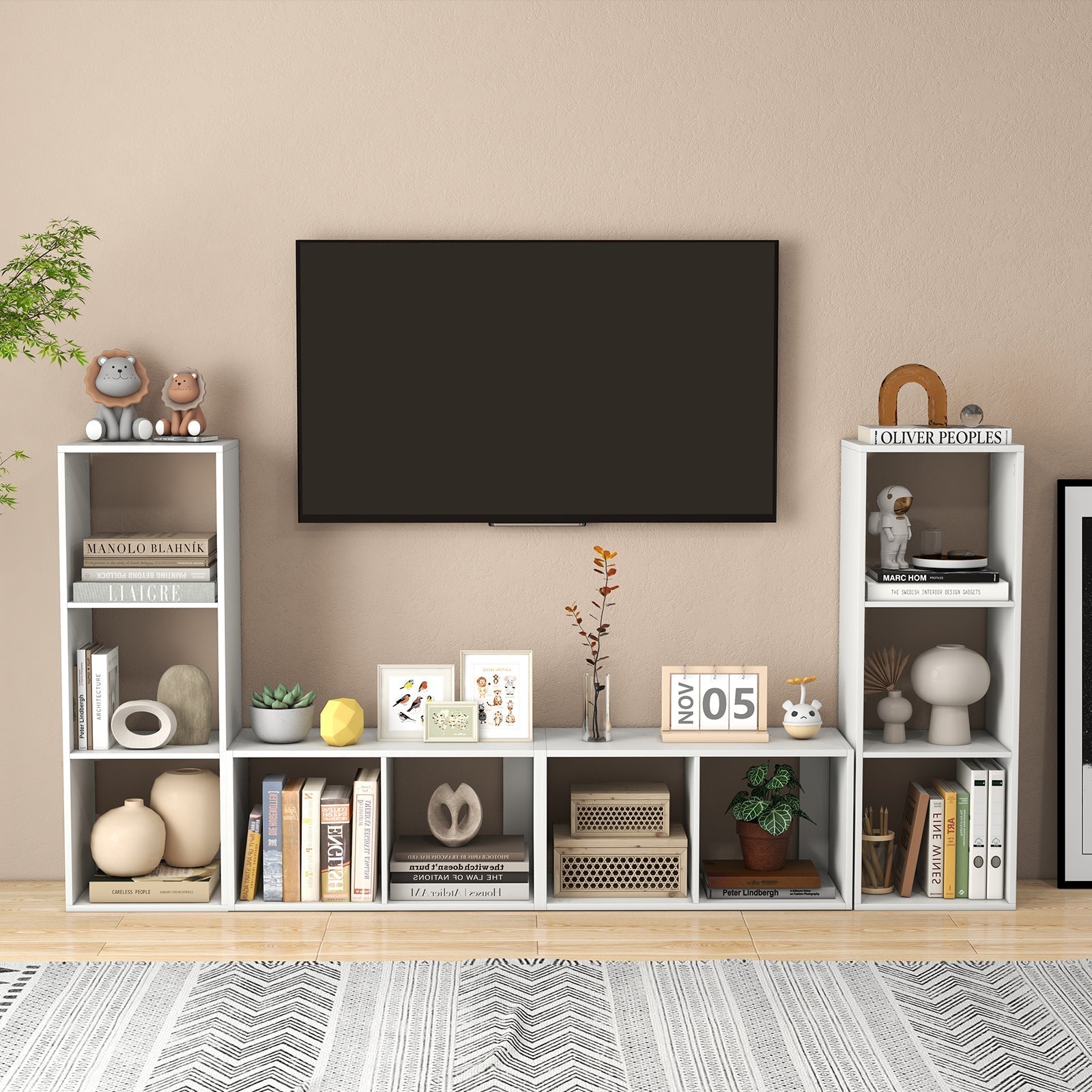 2 Cube Bookshelf with Back Guardrail for Living Room Bedroom