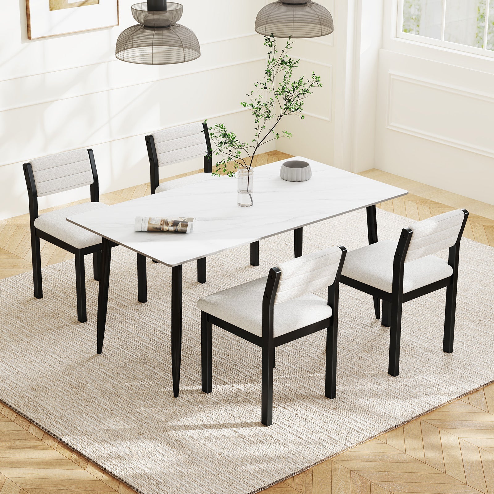 Set of 2 Dining Chairs Sherpa Upholstered Armless Chair with Wood Frame-White