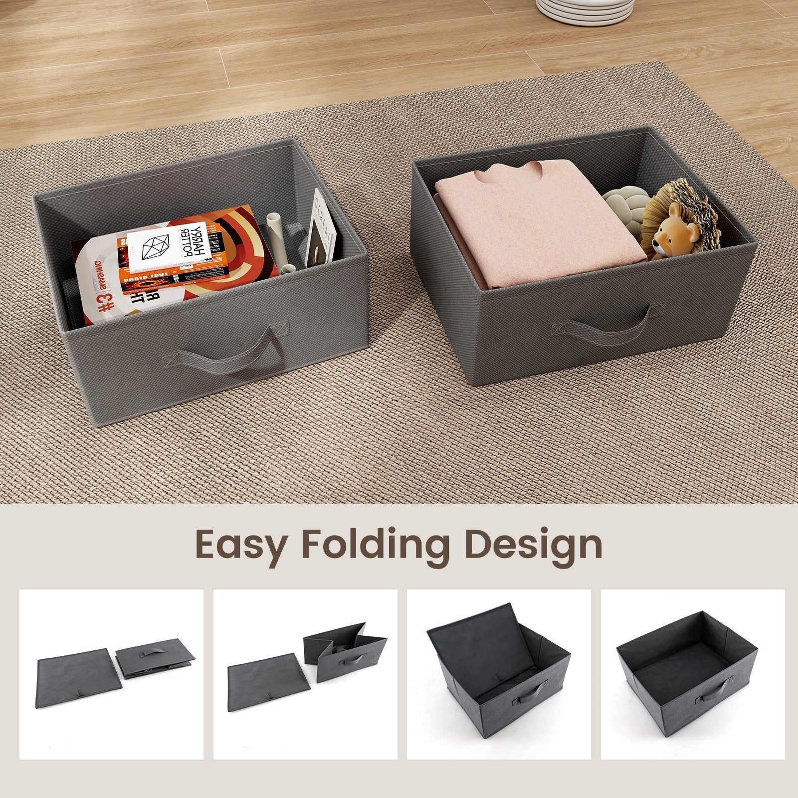 2-Drawer Nightstand with Removable Fabric Bins and Pull Handles