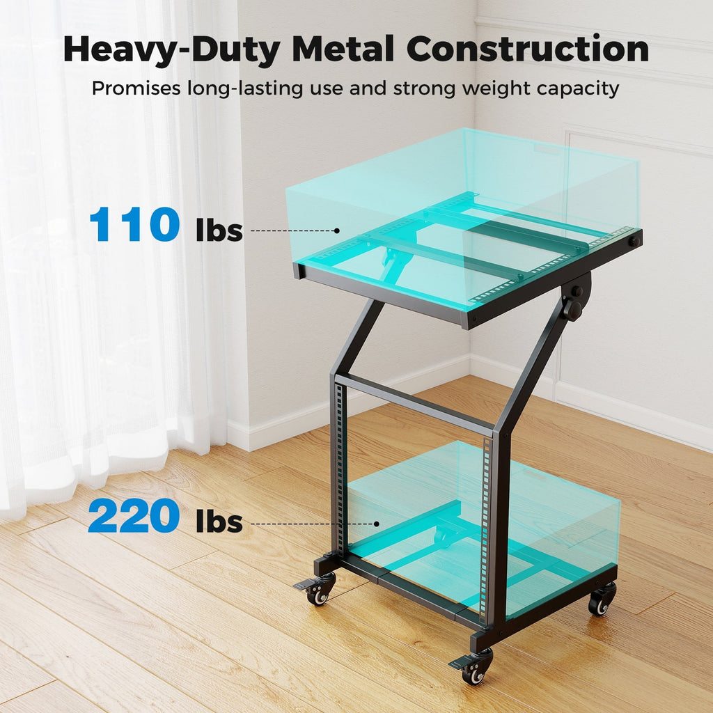 2 Layer Professional Audio Rack Mount with Adjustable Crossbars