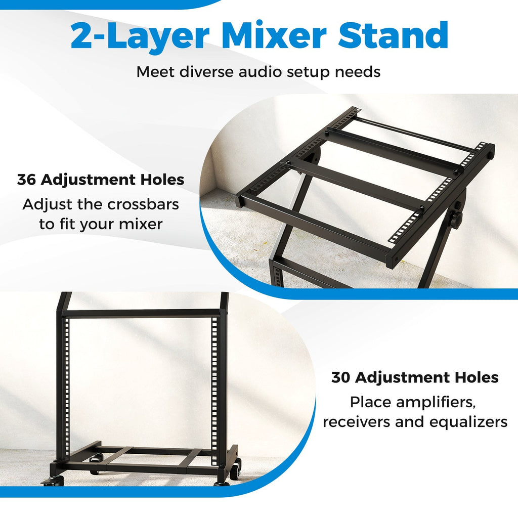 2 Layer Professional Audio Rack Mount with Adjustable Crossbars