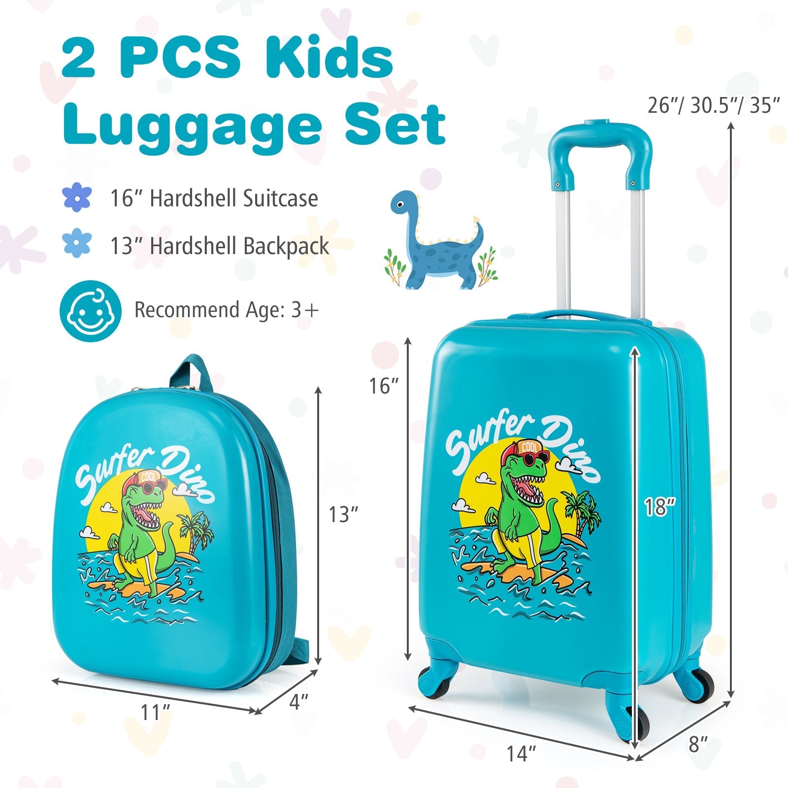 2 PCS Kid Luggage Set With Spinner Wheels for Children Boys Girls