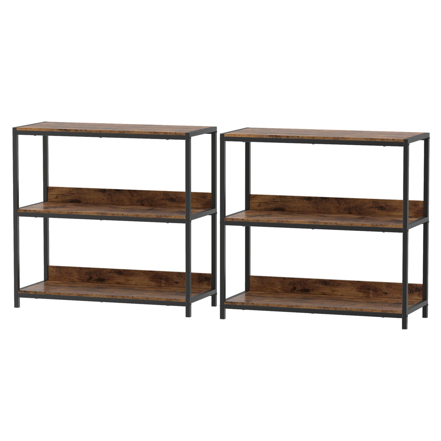 2-Pack 3-Tier Industrial Bookshelf with Metal Frame