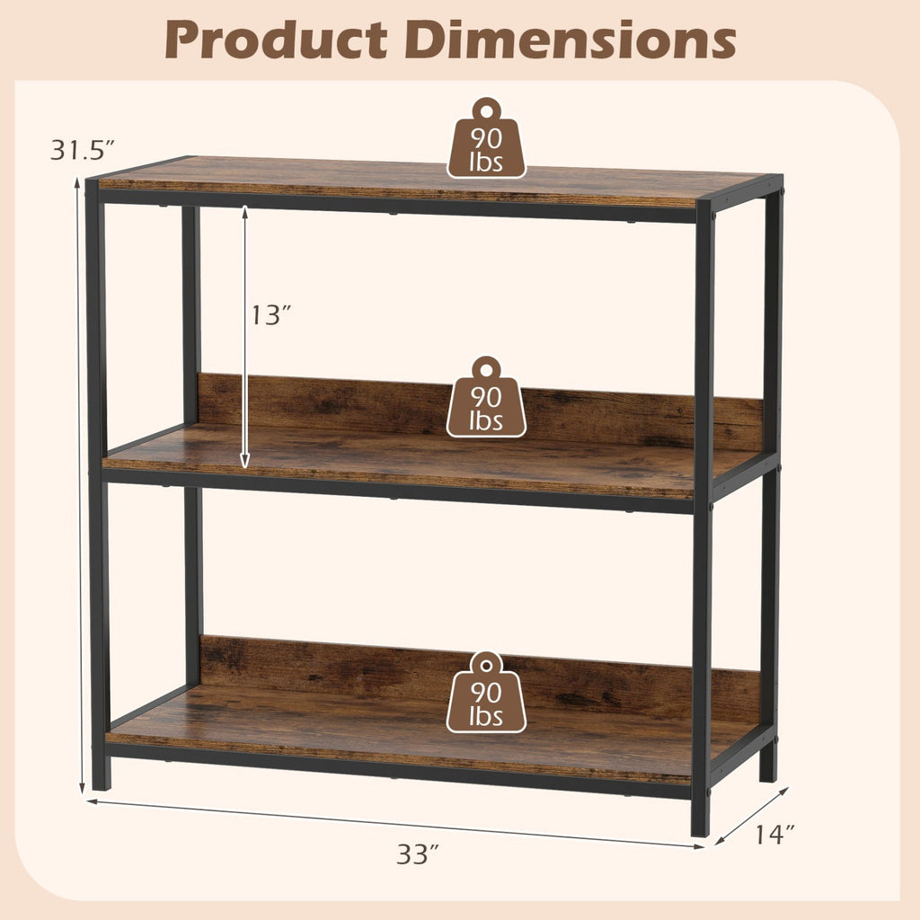 2-Pack 3-Tier Industrial Bookshelf with Metal Frame