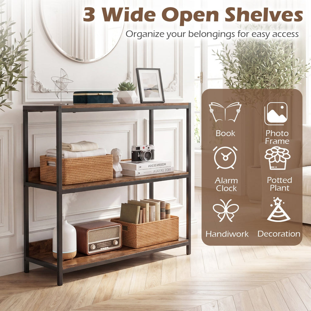 2-Pack 3-Tier Industrial Bookshelf with Metal Frame