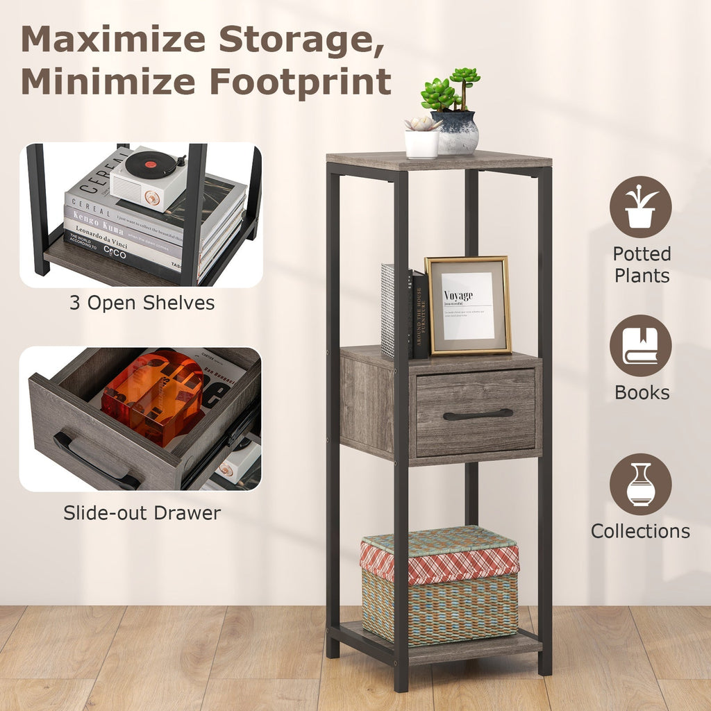 2 Pack 3 Tier Tall Metal Plant Stand with Drawer and Display Shelf-Gray