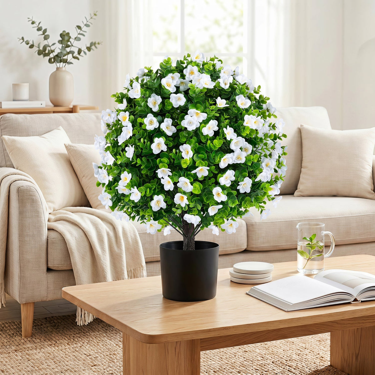 Artificial Eucalyptus Topiary Trees with Cement Planter (2-Pack)