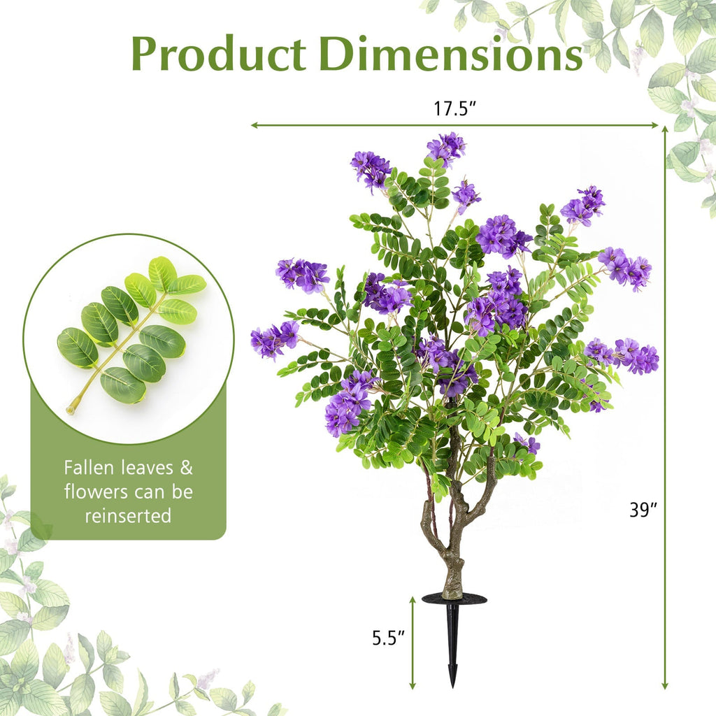 2 Pack Artificial Locust Flower Trees 39 Inch Fake Evergreen Shrubs with Ground Spikes