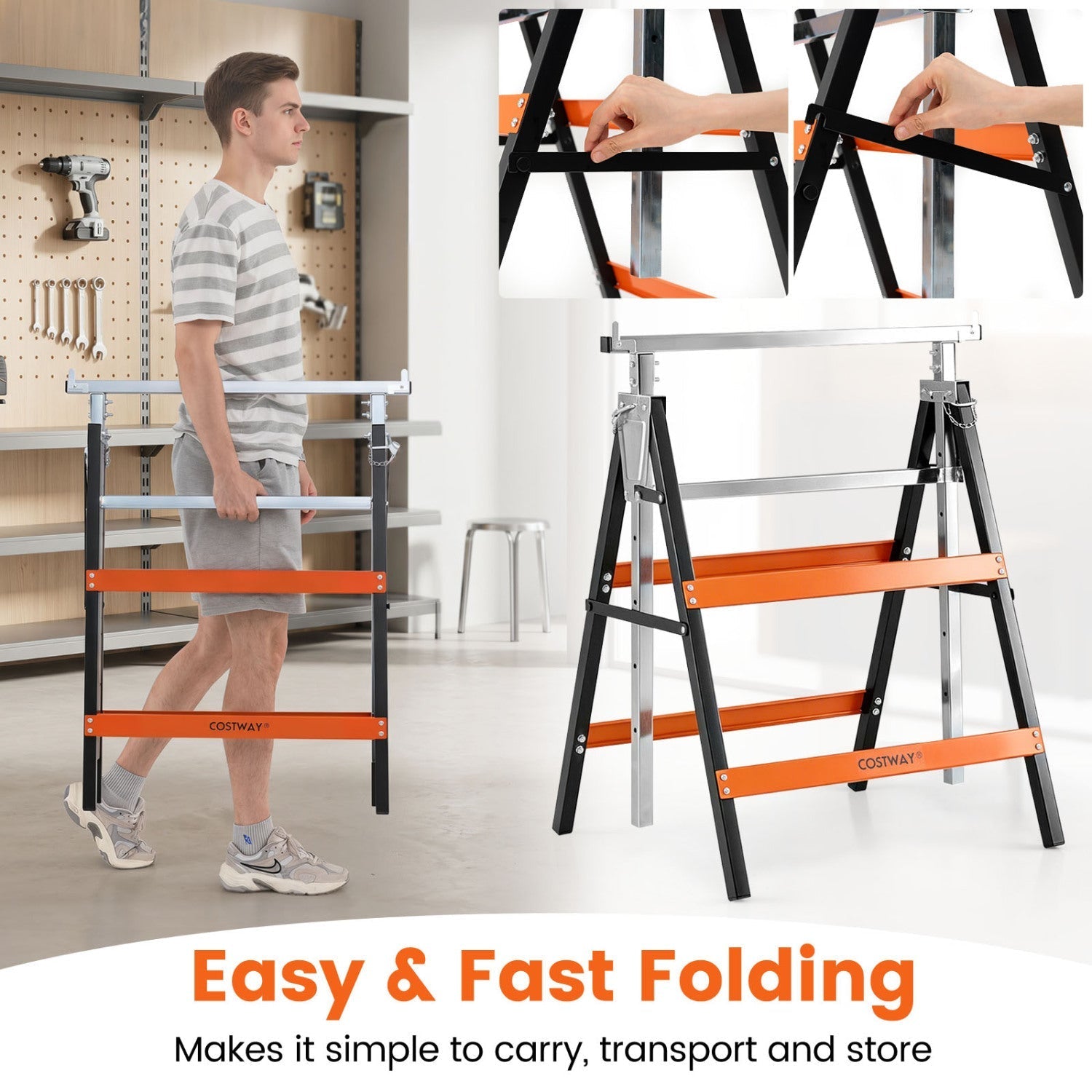 Heavy Duty Metal Folding Saw Horses with Adjustable Height
