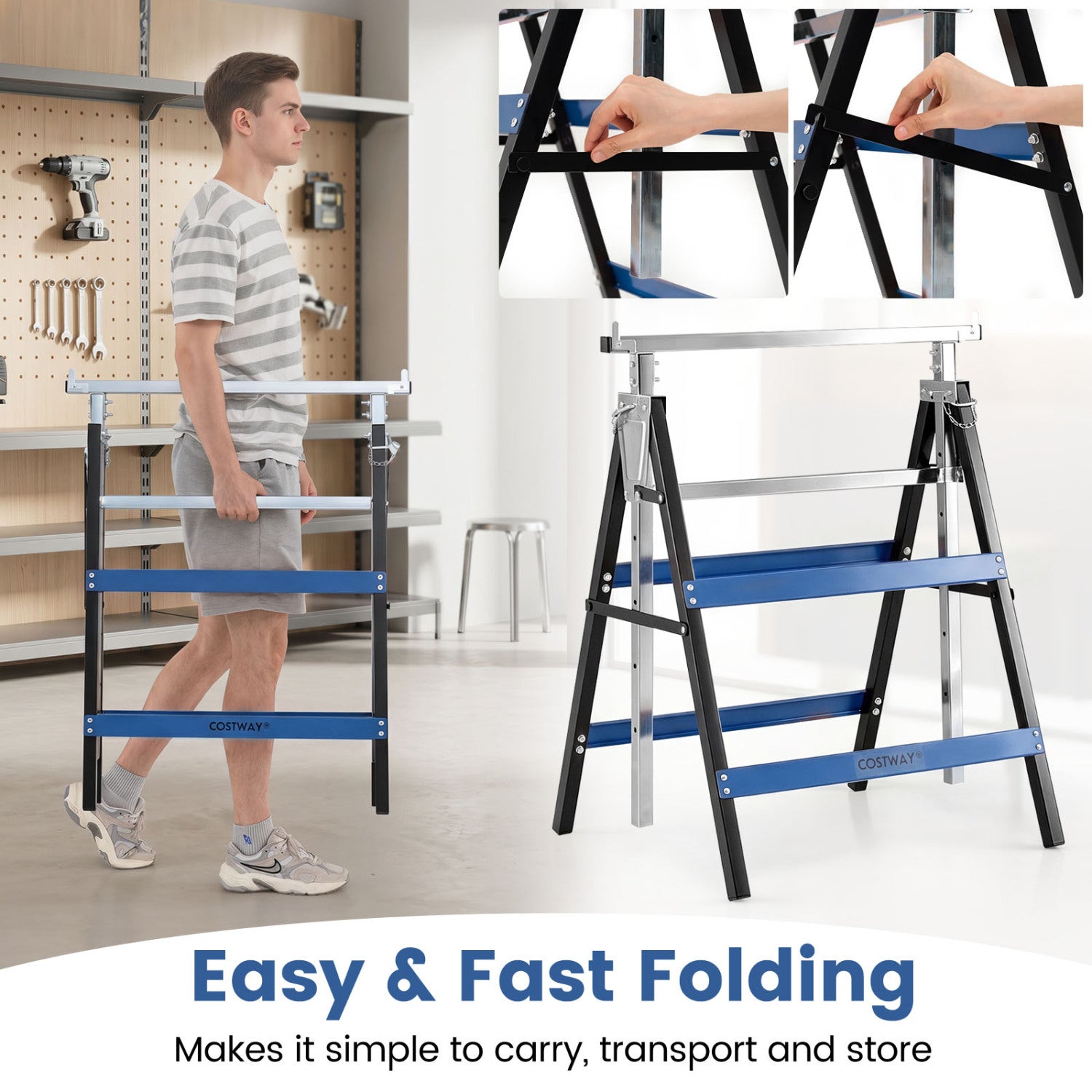 Heavy Duty Metal Folding Saw Horses with Adjustable Height