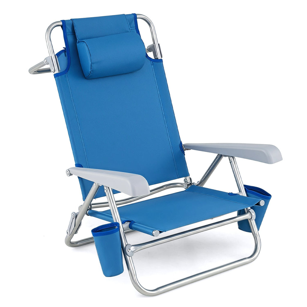Folding Beach Chair with 7-Position Backrest & Cooler Bag