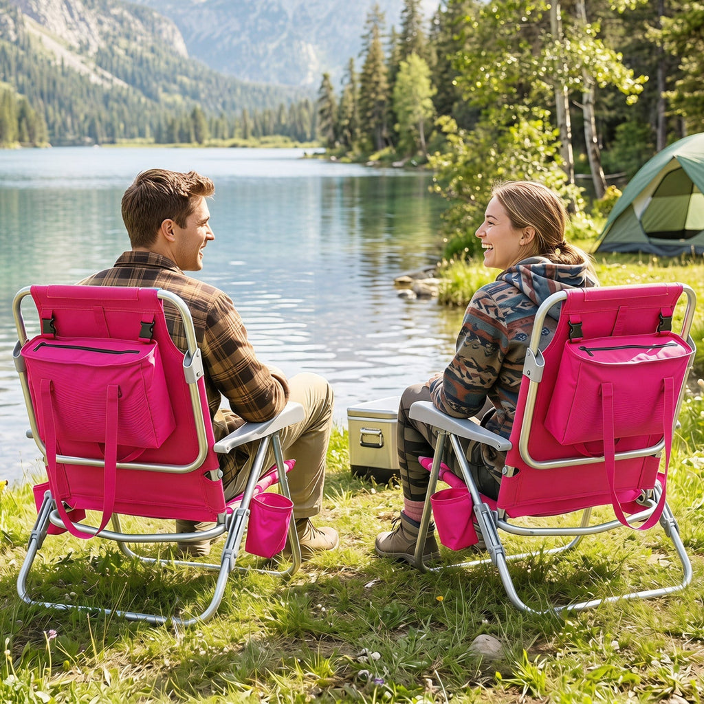 Folding Beach Chair with 7-Position Backrest & Cooler Bag