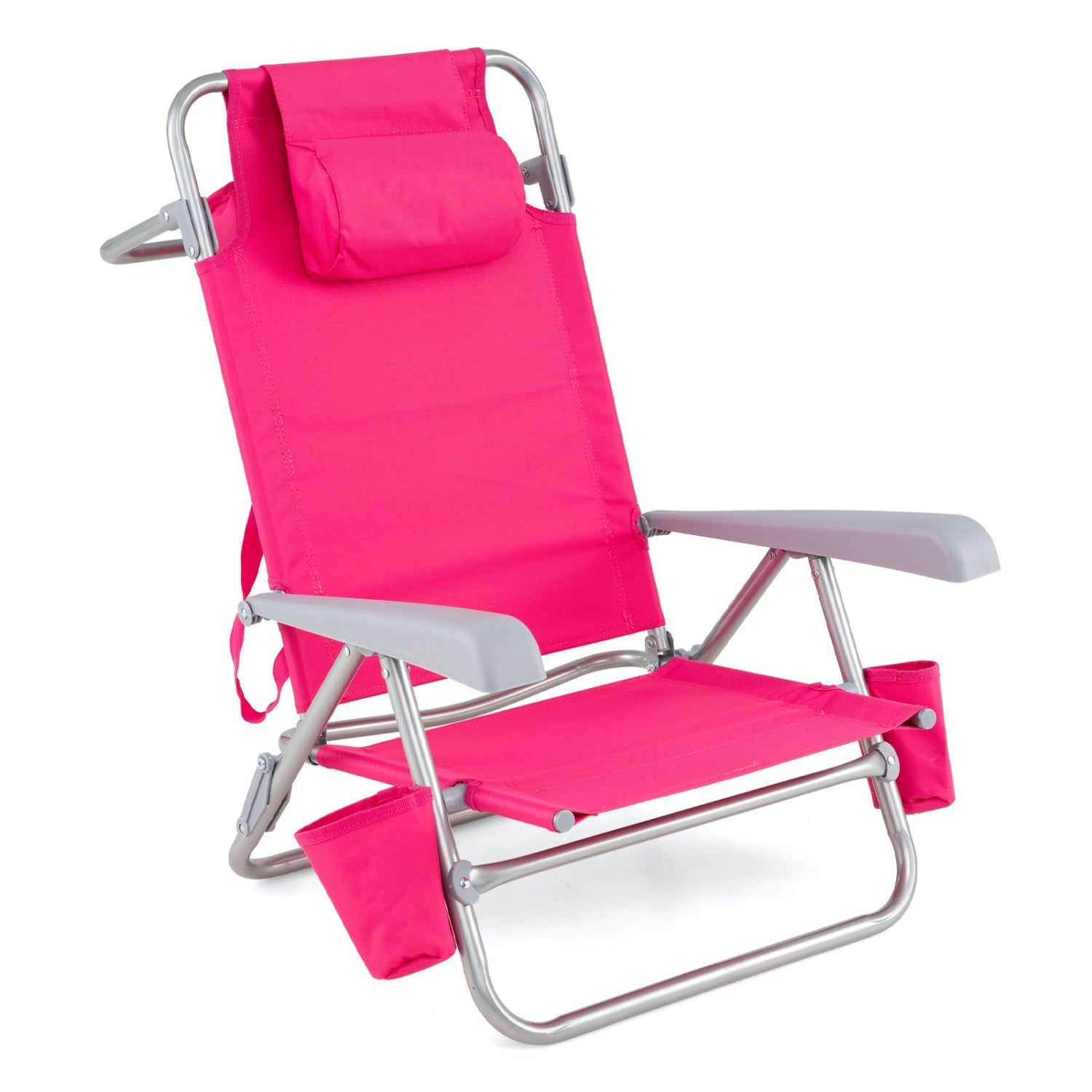 Folding Beach Chair with 7-Position Backrest & Cooler Bag