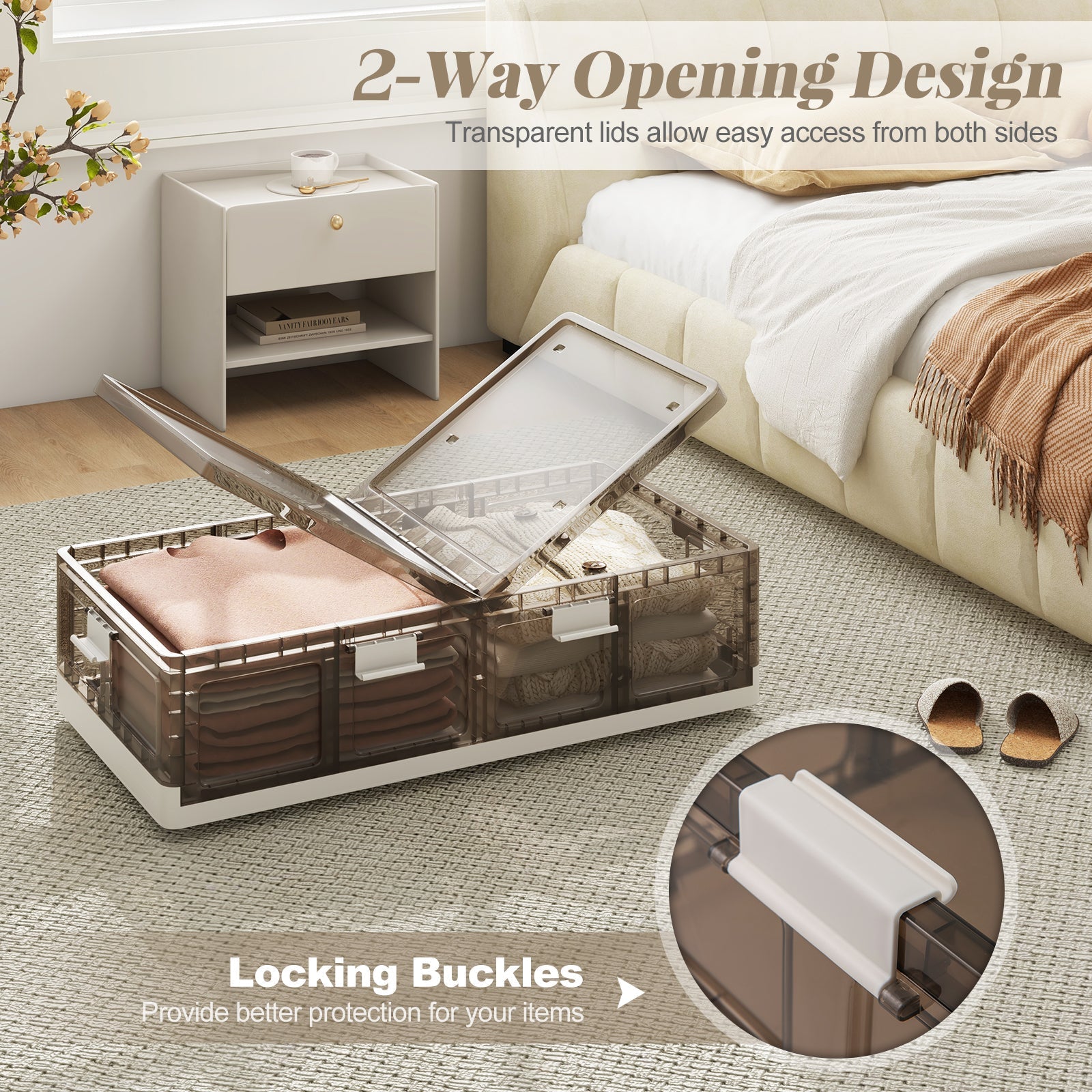 2 Pack Stackable Storage Containers Rolling Plastic Storage Bins