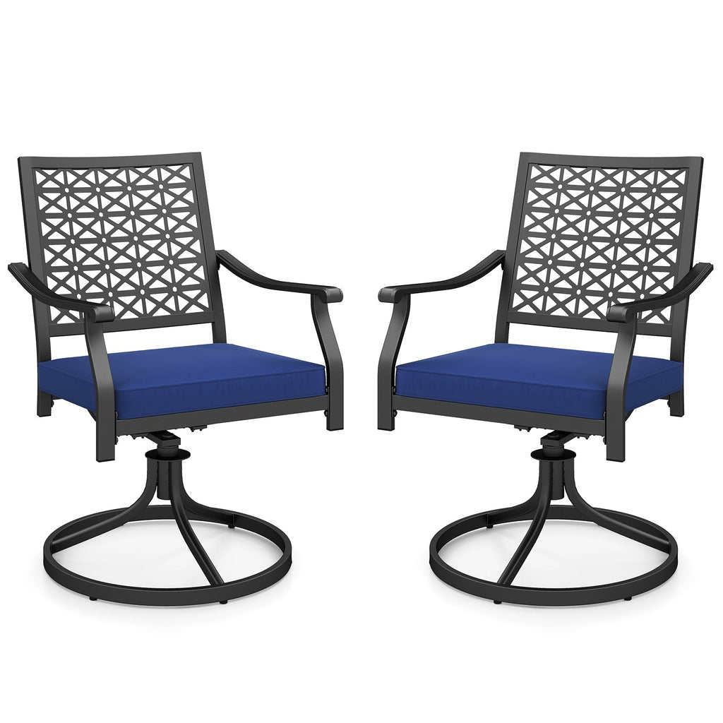 2 Pack Swivel Outdoor Chairs with Soft Cushions and Round Steel Base-Navy