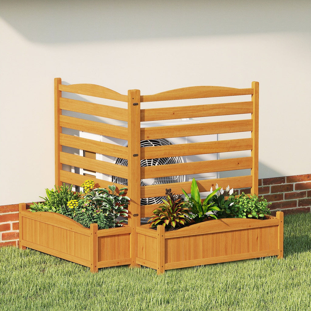2-Panel Freestanding Outdoor Wood Privacy Screen-Yellow