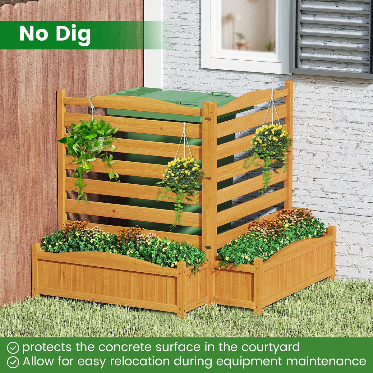 2-Panel Freestanding Outdoor Wood Privacy Screen-Yellow