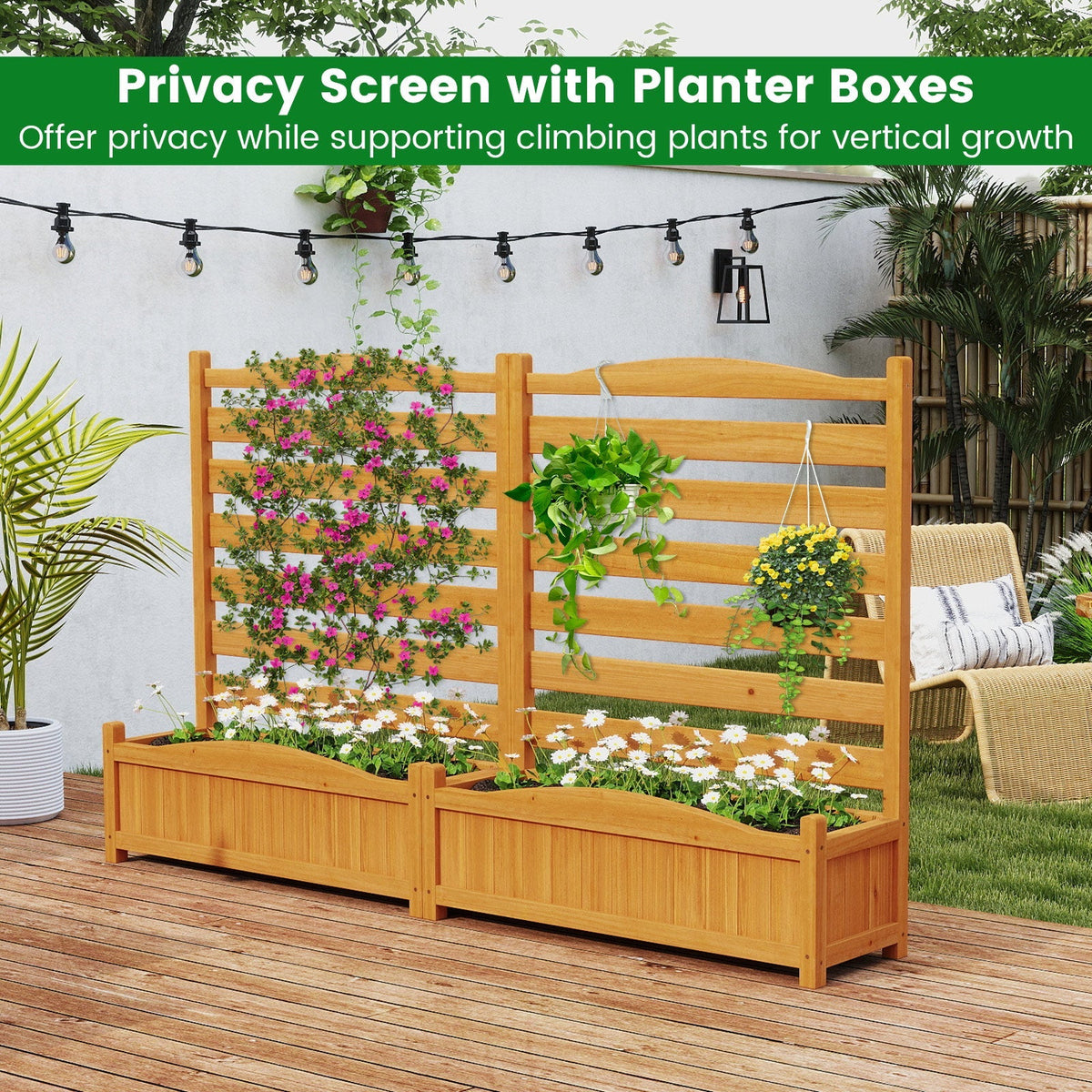 2-Panel Freestanding Outdoor Wood Privacy Screen-Yellow