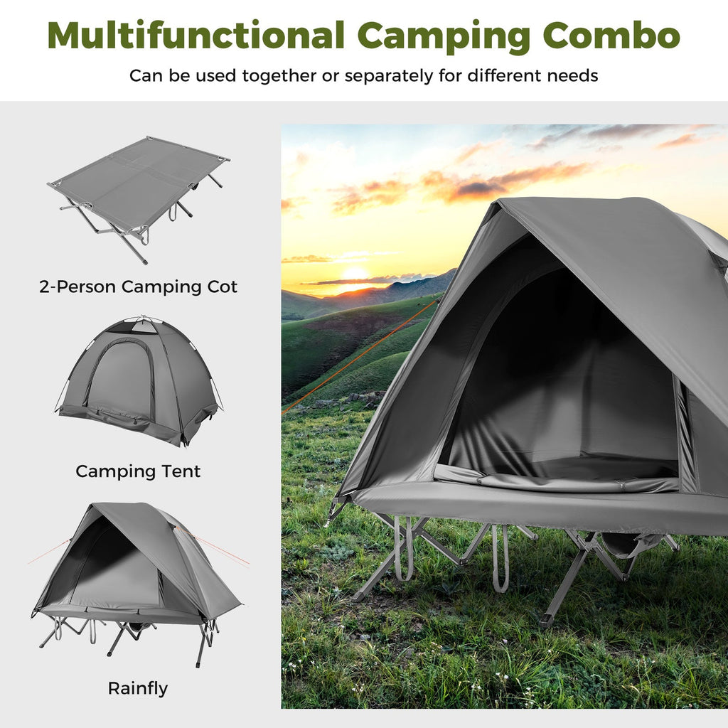 2-Person Camping Cot Tent Foldable Off-Ground Camping Combo for Adults