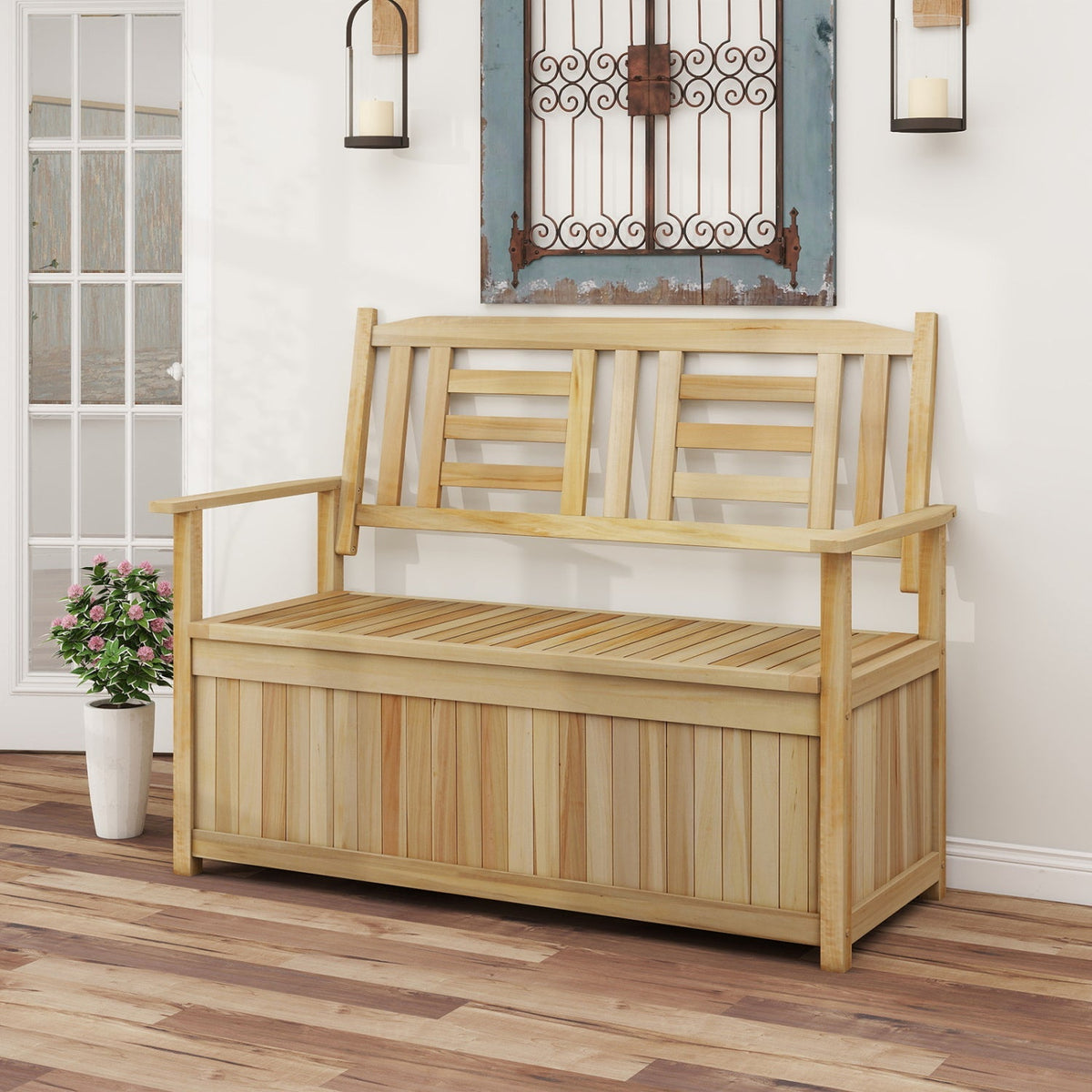 2-Person Storage Bench with 49 Gallon Capacity and Backrest