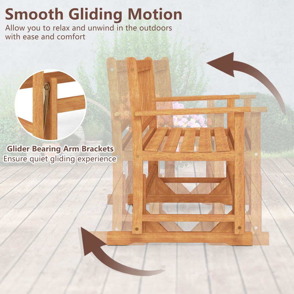 2-Person Outdoor Acacia Wood Glider Bench Patio Swing Rocking Loveseat