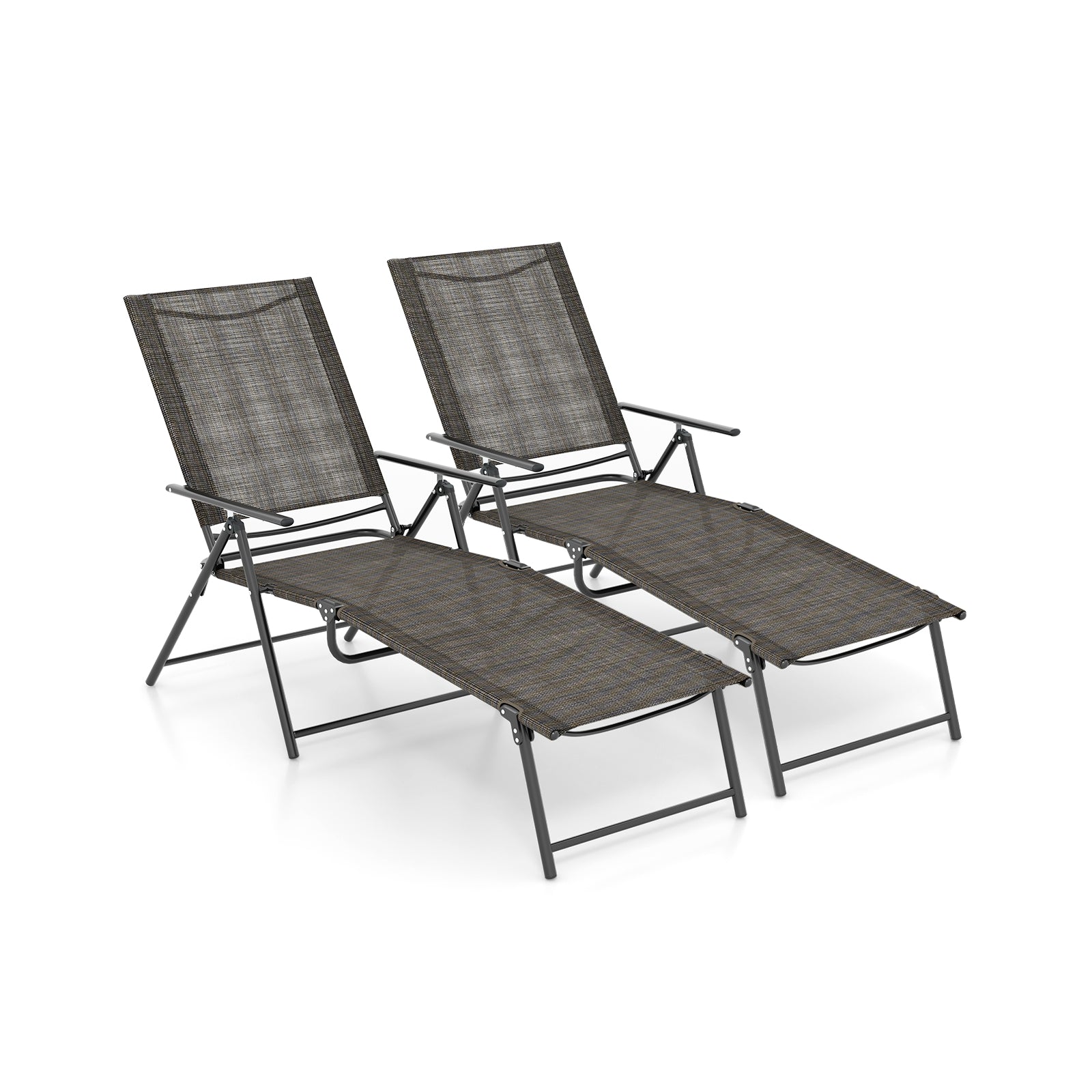 2 Piece Patio Folding Chaise Lounge Chairs Recliner with 6-Level Backrest
