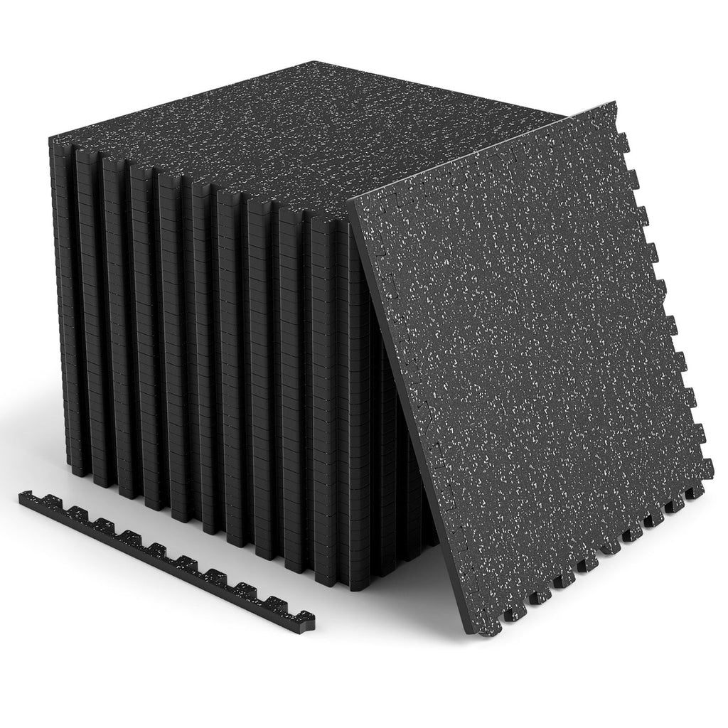 Interlocking Rubber Gym Floor Mats 96 Sq Ft with Borders