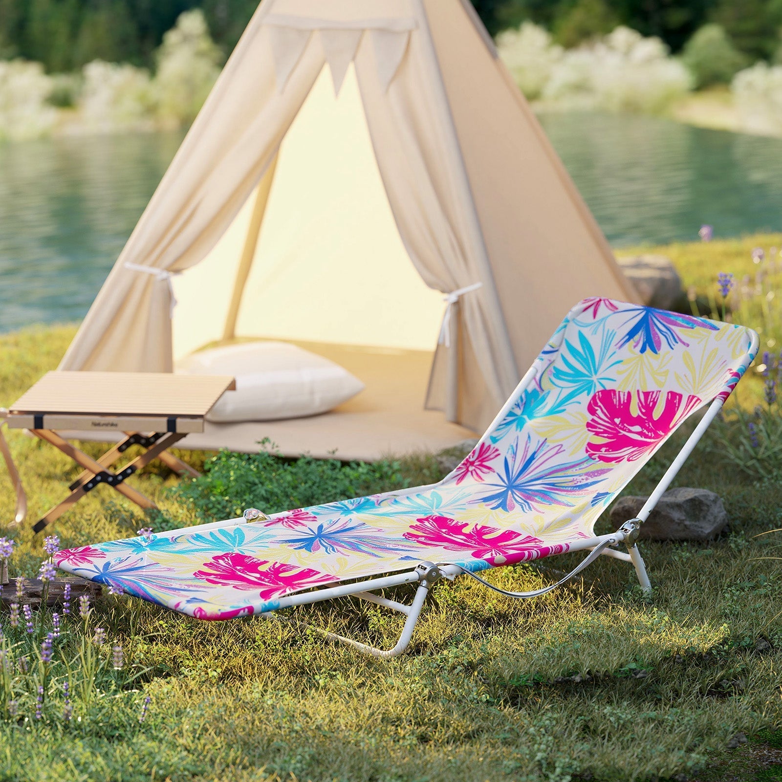 2 Pieces 5-position Lay Flat Beach Recliner with Carry Strap and Metal Frame