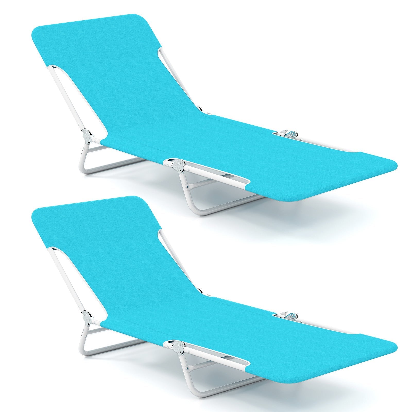 2 Pieces 5-position Lay Flat Beach Recliner with Carry Strap and Metal Frame