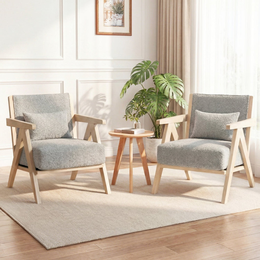2 Pieces Living Room Furniture Set with Rubber Wood Frame