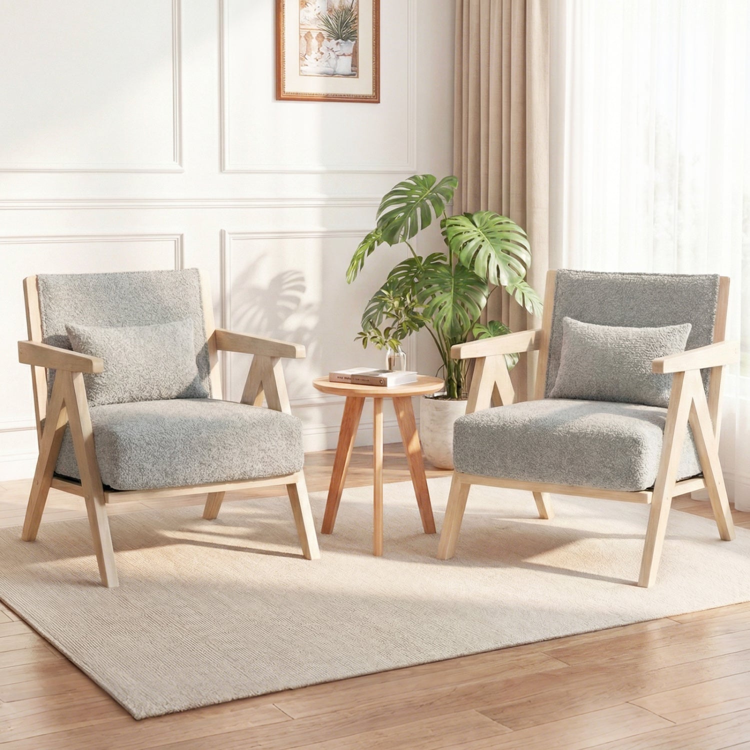 2 Pieces Living Room Furniture Set with Rubber Wood Frame